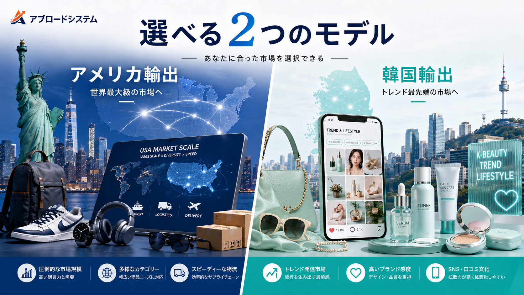 日本の商品を海外へ届ける。韓国・アメリカ、2つの市場から目的に合わせて選べる輸出ビジネス