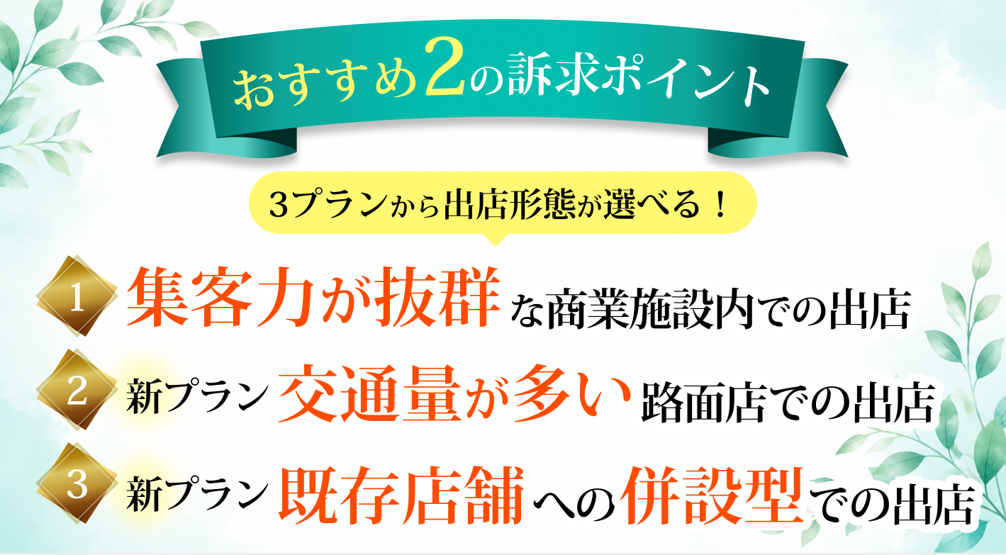 ご希望や資金条件に合わせたプランで出店することができます！